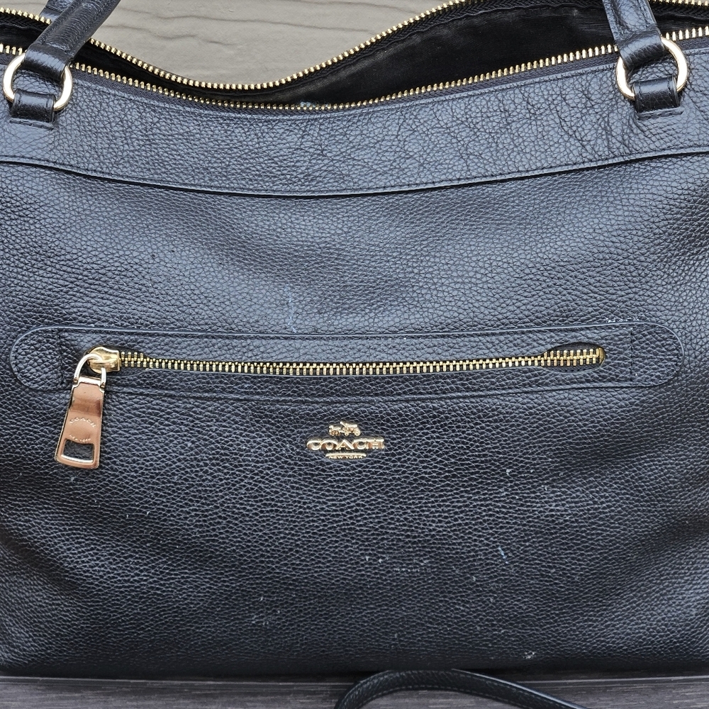 Coach Black Leather Tote with Gold Hardware - Picture 2 of 16
